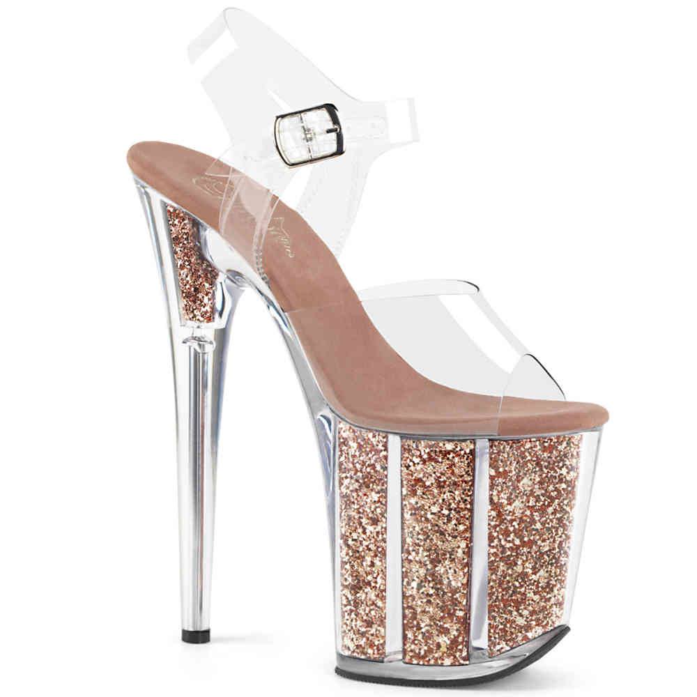 Pleaser - FLAMINGO808G Sandaal met enkelband, Paaldans schoenen - Paaldans schoenen - Roze/Transparant Product image